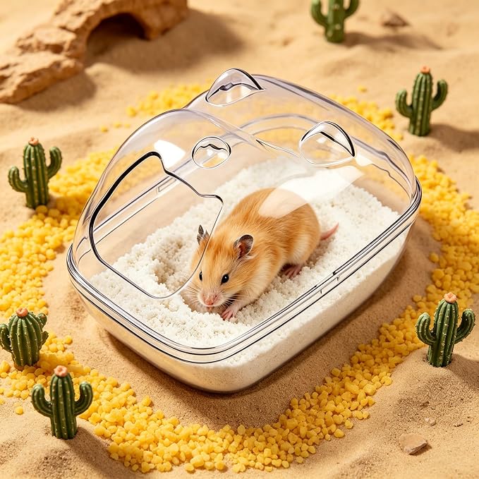 Transparent Hamster Sand Bath Container with Secure Buckles - Splash Proof Sand Box and Dig Box for Small Animals - Bathroom House for Hamster Cage for Home and offic