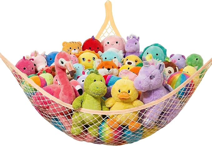 Stuffed Animal Net Hammock for Plushie Toys, Stuffed Animal Hammock Corner for Kids' Room Decor, Ideas for Organizing Stuffy Collection, 1 Pack, Yellow