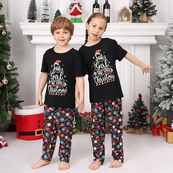 Christmas Pajamas for Family Matching Holiday PJ's Jammies Sets with Short Sleeve Tee and Pants Sleepwear Loungewear
