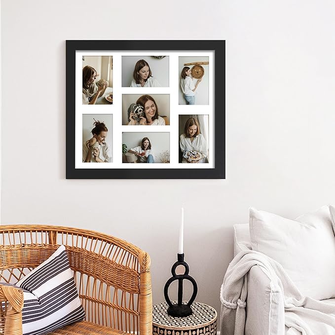 15x17 Collage Picture Frame 4x6 Collage Picture Frame Displays Seven 4x6 inch Photos or 15x17 (Without Mat) for Available Horizontal Wall Mounting Display and Vertical Black