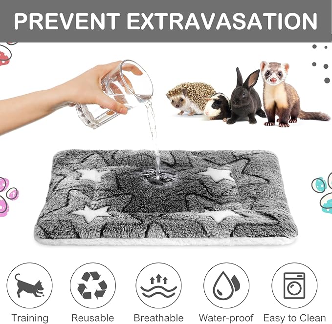 Haull 4 Pcs Waterproof Guinea Pig Bedding Soft Dog Cat Bed Crate Mat Small Animal Plush Cage Liners Rabbit Bunny Kennel Pad Reversible Cozy Pee Thickened Hamster Pad(Double Star,13 x 10 Inch)