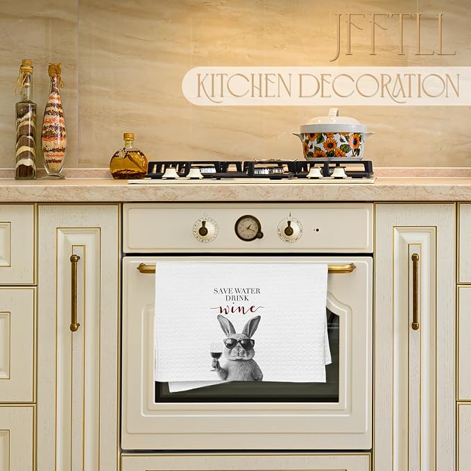 Funny Bunny Kitchen Towels, Gifts for Bunny Lovers Dish Tea Towels, Save Water Drink Wine Lover Gifts Decorative Bar Towel for Bartender Kitchen, 16x24 Inch