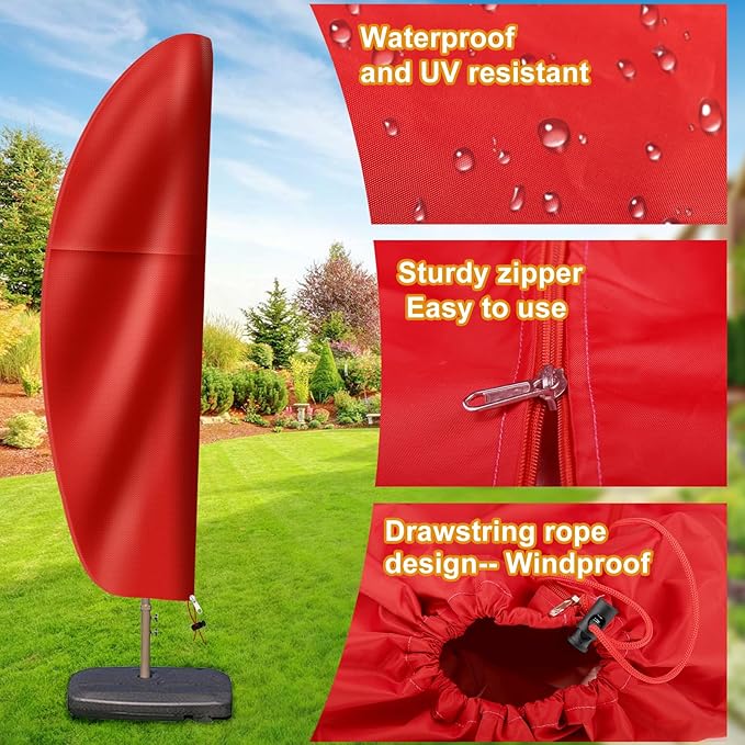Patio Cantilever Umbrella Covers for Outdoor: Waterproof Offset Umbrella Cover Banana Style with Zipper fits 9FT to 14FT, Red