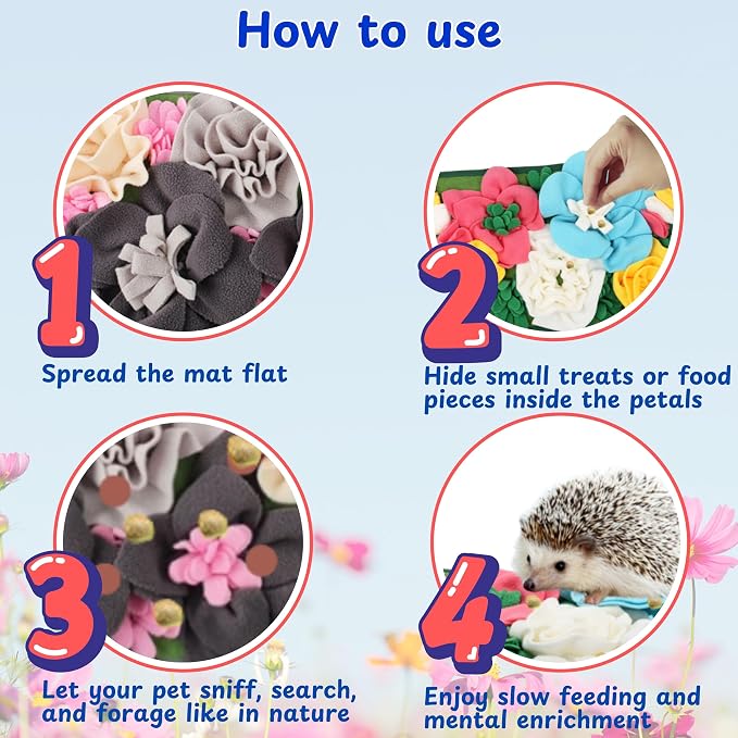 Foraging Mat For Hedgehog Enrichment Toys, Hedgehog Toys For Cage and Water Bowl, Interactive Feeding Toy For Small Pet, Rabbit Foraging Mat, Hedgehogs Accessories, Guinea Pig Toy (Gray, 17.7x9.8in)