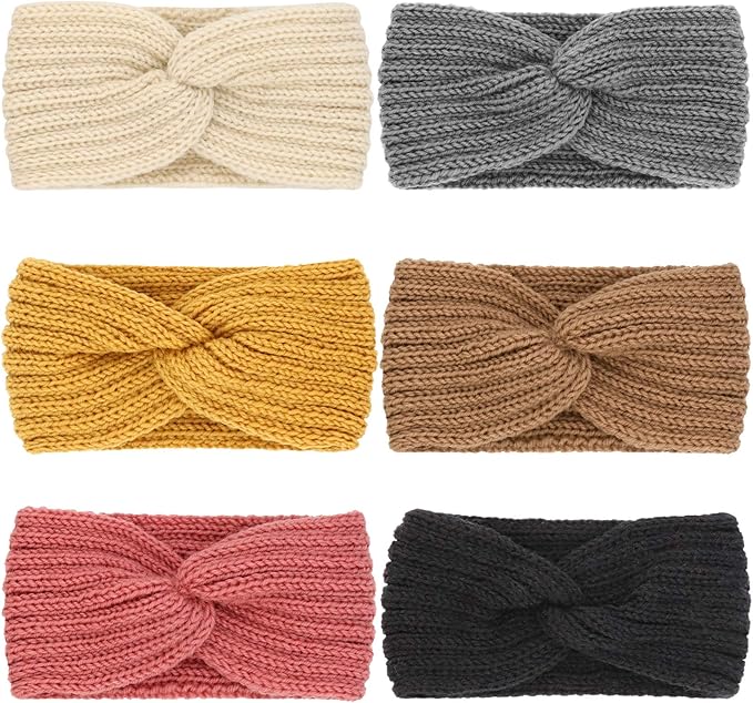 DRESHOW Winter Knit Chunky Headbands for Women Crochet Turban Knitted Ear Warmer Fashion Head Wrap 6 Pack