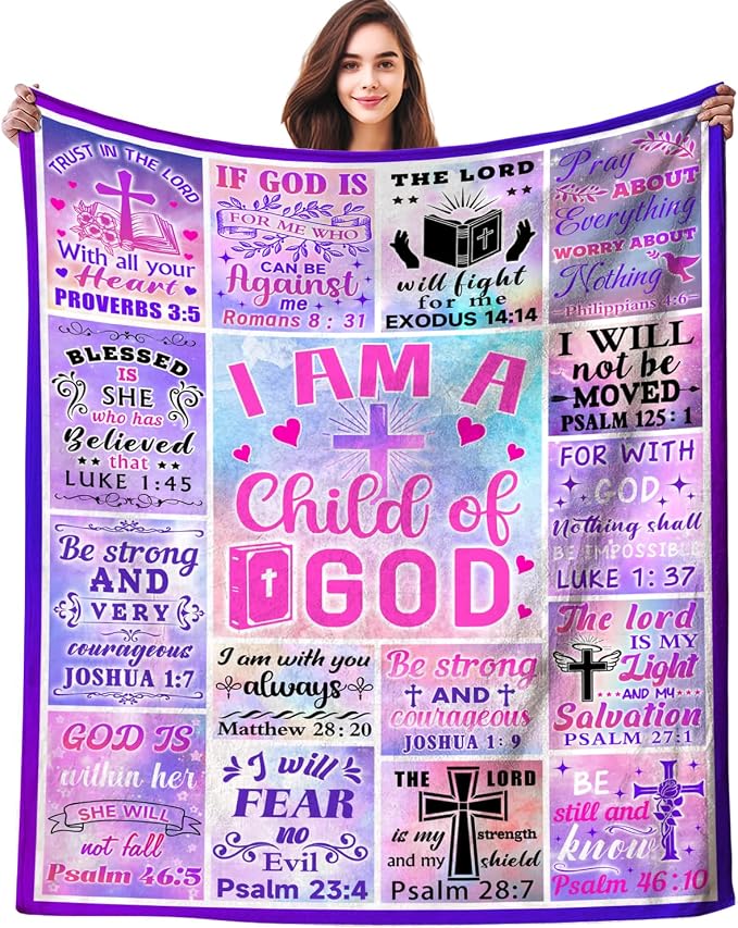 Christian Gifts for Women Blanket Throw Lcobion Bible Verse Blankets I Am A Child of God Blanket Prayer Plush Spiritual Inspirational Religious Baptism Gifts for Girls Women 80"X60"