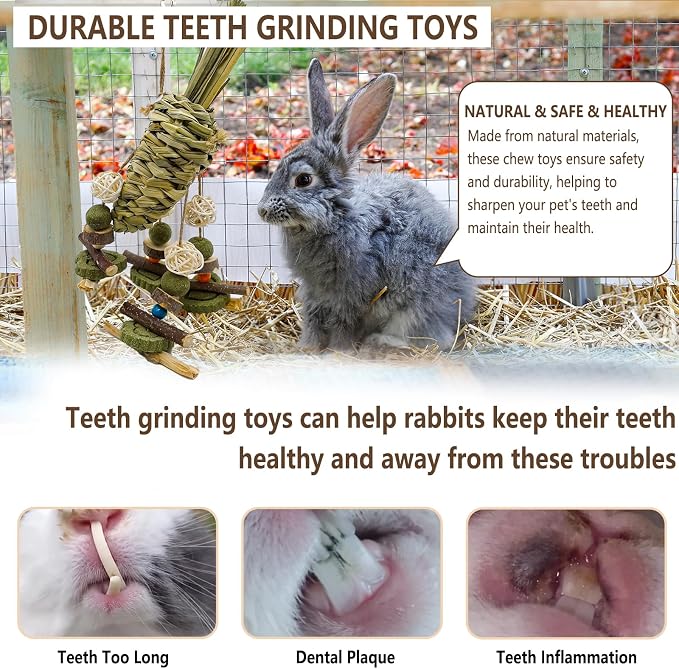 Rabbit Chew Toy, Bunny Cage Hanging Chew Toy & Treats,Natural Material Handwoven Chinchilla Treats Toys for Guinea Pigs Hamsters Rats and Other Small Pets Teeth Grinding