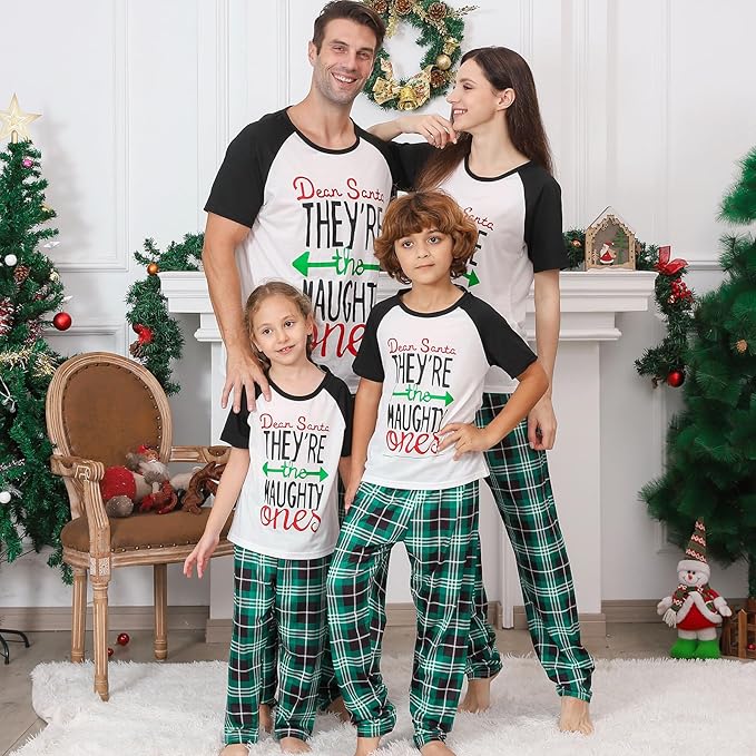Christmas Pajamas for Family Matching Holiday PJ's Jammies Sets with Short Sleeve Tee and Pants Sleepwear Loungewear