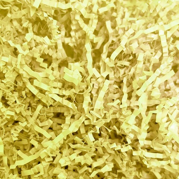 2 LB Light Yellow Crinkle Cut Paper Shred Filler Great for Gift Wrapping, Light Yellow Basket Fillers, Birthday, Gift Wrapping, Halloween Thanksgiving Christmas Party Decor Filling Supplies