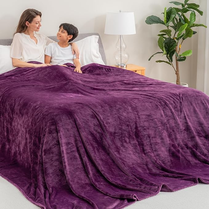 Berkshire Blanket VelvetLoft Big Oversized King Family Blanket, All Season Mid-Weight Ultra Silky and Fuzzy, Seamless Extra Large (Eggplant, 120x120 Inches)