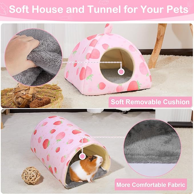 Bienbee Guinea Pig Hideout, 2 Piece Washable Set for Small Animals Large | Guinea Pig Bed With Soft Plush, Resilient Padding, and Easy Machine Washing for Resting Hiding and Tunnel Playing