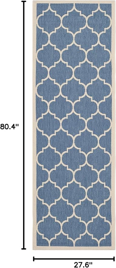 SAFAVIEH Washable Rug Outdoor Courtyard Collection - 2'3" x 6'7" Runner, Blue & Beige, Non-Shedding & Easy Cleaning, Ideal for Patio, Entryway, Mudroom, Hallway, Kitchen (CY6914-243)