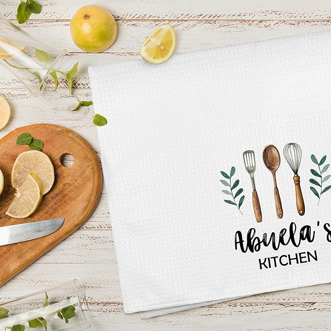 Abuela's Kitchen Towels, Abuela Grandma Christmas Birthday Gifts Hand Towels for Grandma from Grandkids, Rustic Farmhouse Decorative Tea Dish Towels for Room Mother's Day Decor 16x24 in
