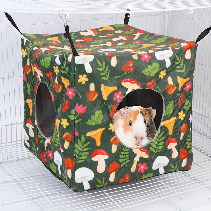 4 Pack Ferret Hammock Set for Cage Comfort Rat Bedding Accessories | Soft Small Animal Hanging Hammock Hideaway Tunnel Toys Cage Accessories for Guinea Pig Hedgehog Sugar Glider Green Mushroom
