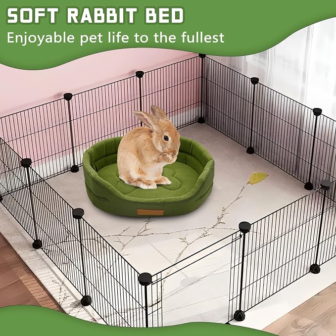 Rabbit Bed,Soft & Washable Bunny Bed with Cozy Removable Mat, Small Animal Cuddle Cup Hideout for Guinea Pig,Chinchilla, Hedgehog, Ferret (Green)