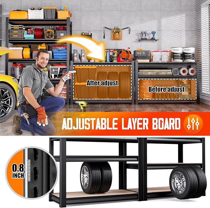 Set of 2 Garage Shelving,3 Tier Garage Storage Shelves,Adjustable Heavy Duty Metal Shelving Units and Storage Large Rack,Utility Steel Shelf For Shop Warehouse Industrial Pantry Basement 33"x35"x16"
