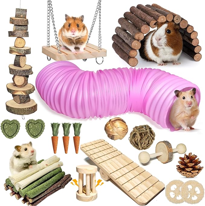 40 PCS Hamster Toys Set, Guinea Pig Toys Enrichment Hamster Tubes and Tunnels, Rat Enrichment Toy with Bridge, Seesaw, Swing, Ball for Gerbils, Chinchillas, Dwarf and Syrian Mouse