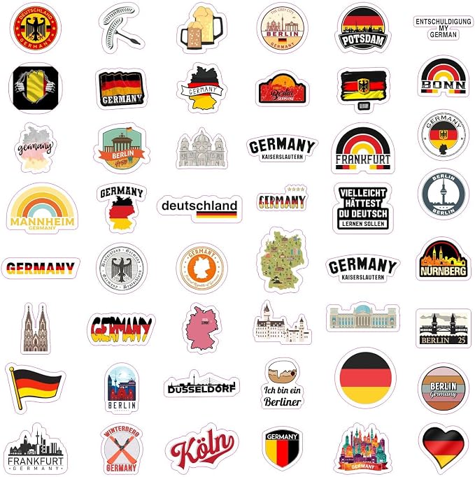100Pcs Germany Stickers for Water Bottle and Laptop - Cultural Party Supplies & Decorations, Waterproof Vinyl German Decals, Germany Flag and Icon Stickers Laptop Decals, Gifts for Women & Men
