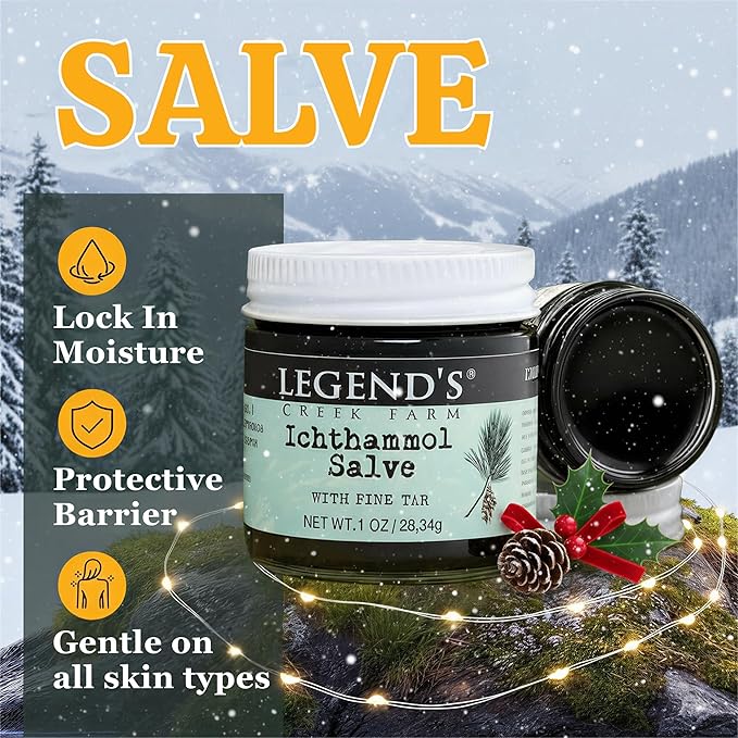 Legend's Creek Farm Herbal Salve - Healing Ointment with 20% Ichthammol Drawing Salve - Natural Balm for Stings, & Splinters - 1 oz - Handmade in USA (Ichthammol Pine Tar)