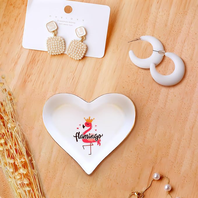 Flamingo Ring Holder Dish Tray, Gifts For Women Teens Girls, Flamingo Lovers Themed Stuff Accessories Things Decor Merch, Home Room Ring Earrings Necklace Organizer Holder!