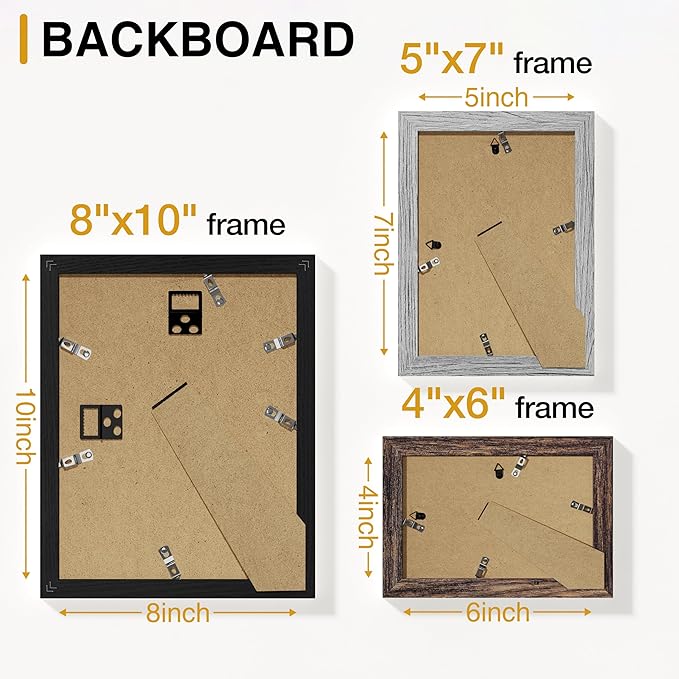 Vittanly 12 Pack Picture Frames Collage Wall Decor for Mounting or Tabletop Display, Gallery Wall Frame Set for Family, Multi Sizes Including 4pcs 8x10, 4pcs 5x7, 4pcs 4x6, Black, Brown and Grey