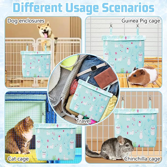 Rabbit Cooling Pouch with 2 Ice Boxes Small Animal Hanging Cooling Pad Set for Cage No Condensation Bunny Cooling Mat Washable Ice Bag for Rabbits Guinea Pig Chinchilla (Style B)