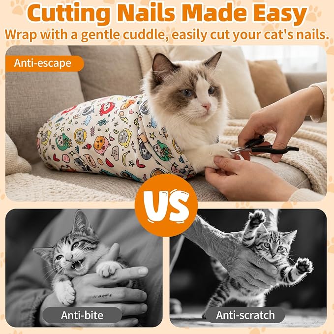 21.65" Cat Grooming Wrap for Cutting Nails Self Adhesive Cat Wrap for Nail Clipping Cat Restraint Blanket for Pet Cleaning and Beauty