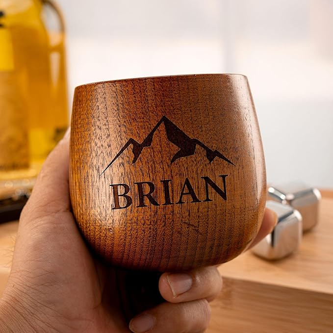 Personalized Monogram Wooden Whiskey Glass, Engraved 10 oz Wooden Bourbon Cup - Best Man, Groomsmen Gifts for Wedding, Best Groomsmen Proposal Gift