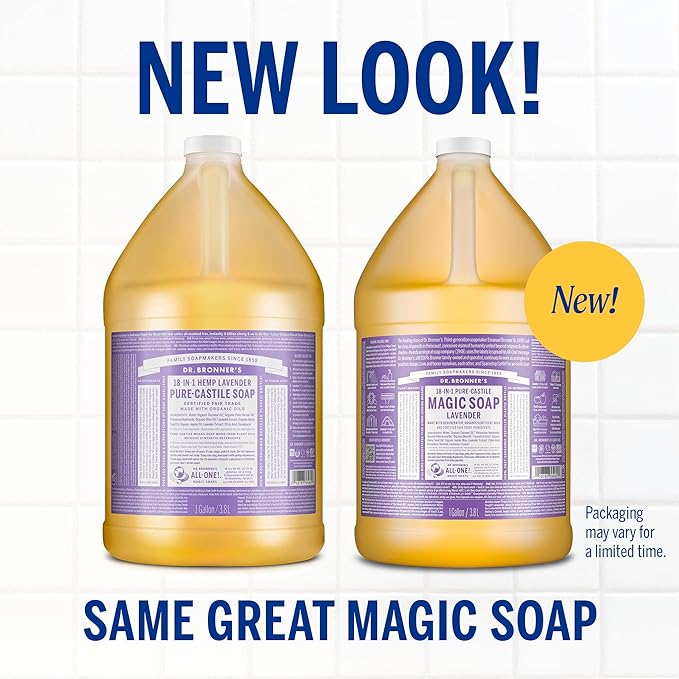 Dr. Bronner's Pure-Castile Magic Soap Liquid (Lavender, 1 Gallon) – Made with Regenerative Organic Certified Oils- For Face, Hair, Laundry, Dishes- Hand Soaps & Body Wash – Concentrated, Vegan