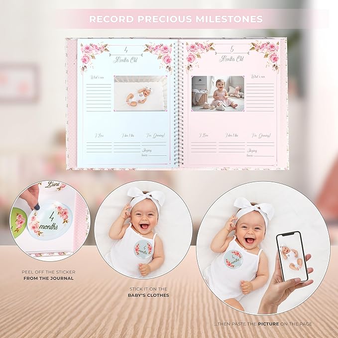 Baby Book Keepsake - Baby Memory Book and Album for Girl, Journal from Pregnancy to First 5 Years, Scrapbook to Record Memories, Milestones and Photos