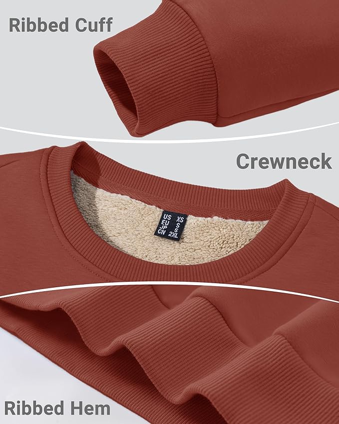 Boladeci Men's Full Sherpa Lined Crewneck Sweatshirts Heavy-weight Fleece Pullover Thick Thermal Long Sleeve Cotton