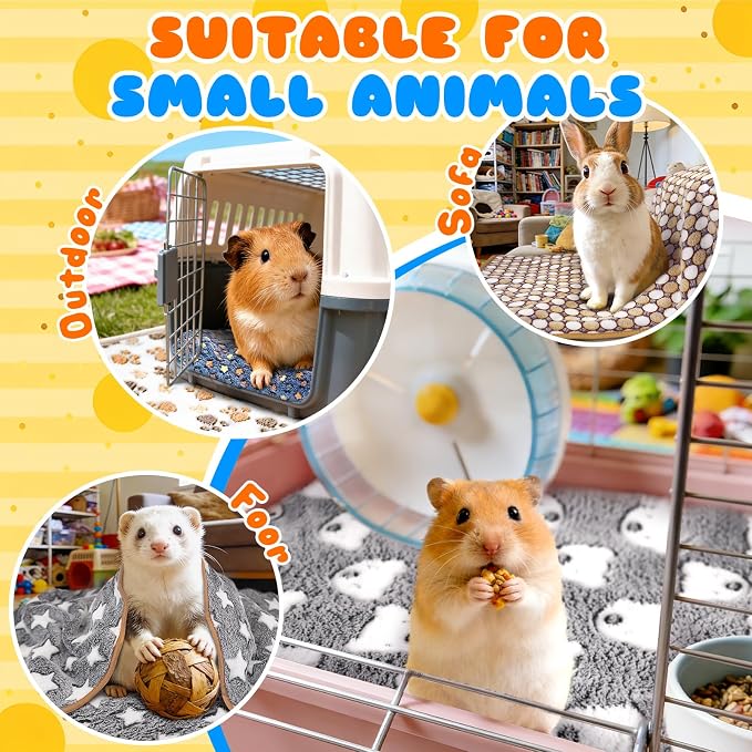 Eilyliafe 6 Pcs Guinea Pig Bedding Cage Liners Small Animal Flannel Blankets Sleep Mat Absorbent Reusable Pet Pee Bedding Pad Cover for Hamster Ferret Chinchilla Rabbit Hedgehog (16 x 24 Inch, Multi)