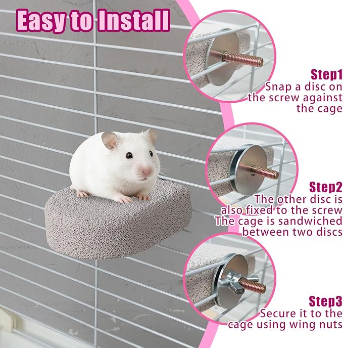4 Pack Hamster Rat Lava Ledge Platform Teeth Grinding Chewing Toy (S) | Chinchillas Pumice Teeth Grinding Block Perch Stand Jumping Platform Small Animals Cage Accessories for Gerbil Mouse Bird