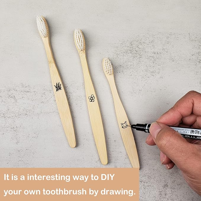 SEVENHEAD 2 PCS Bamboo Toothbrushes for Adults - Soft Bristles, Natural Biodegradable, BPA Free, Eco-Friendly, White