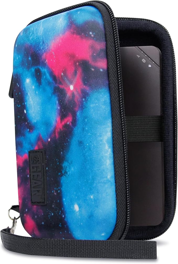 USA Gear Portable WiFi Hotspot for Travel Carrying Case - Internet Booster Case with Wrist Strap Compatible with 4G LTE Wi-Fi Mobile Hotspots from Verizon Orbic, Netgear, Huawei, GlocalMe - Galaxy