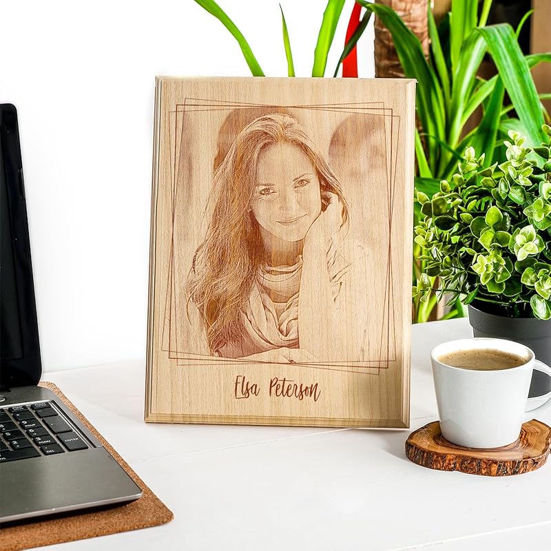 udelf Personalized Laser Engraved Wooden Photo Plaque – Custom Picture & Name Keepsake, Solid Wood Memorial Gift for Anniversaries, Birthdays, Weddings & Home Decor