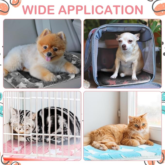 Haull 4 Pcs Waterproof Guinea Pig Bedding Soft Dog Cat Bed Crate Mat Small Animal Plush Cage Liners Rabbit Bunny Kennel Pad Reversible Cozy Pee Thickened Hamster Pad(Cute Star,18 x 24 Inch)