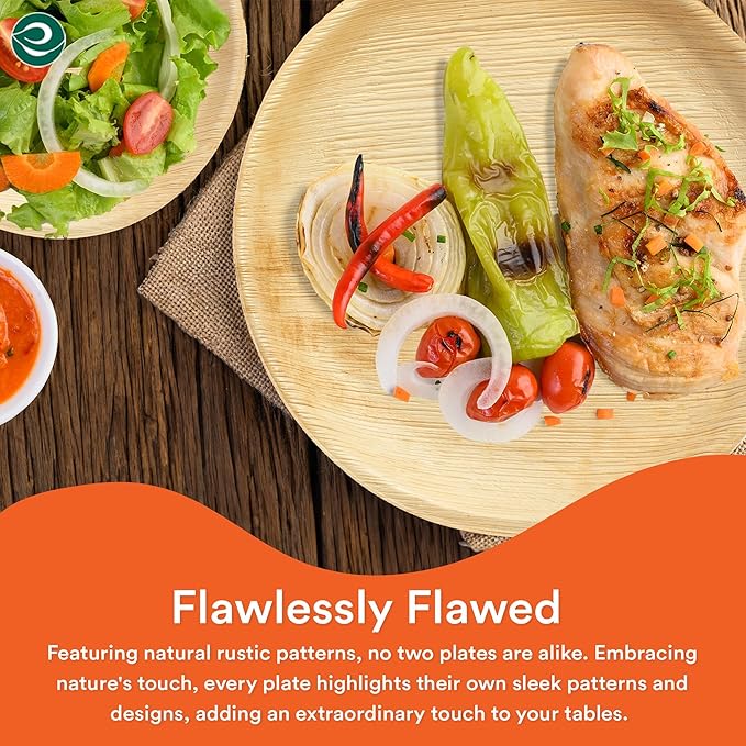 ECO SOUL Compostable 8 Inch Palm Leaf Round Plates (200 Count) Like Bamboo Plates | Biodegradable | Eco-Friendly, Microwave & Oven Safe