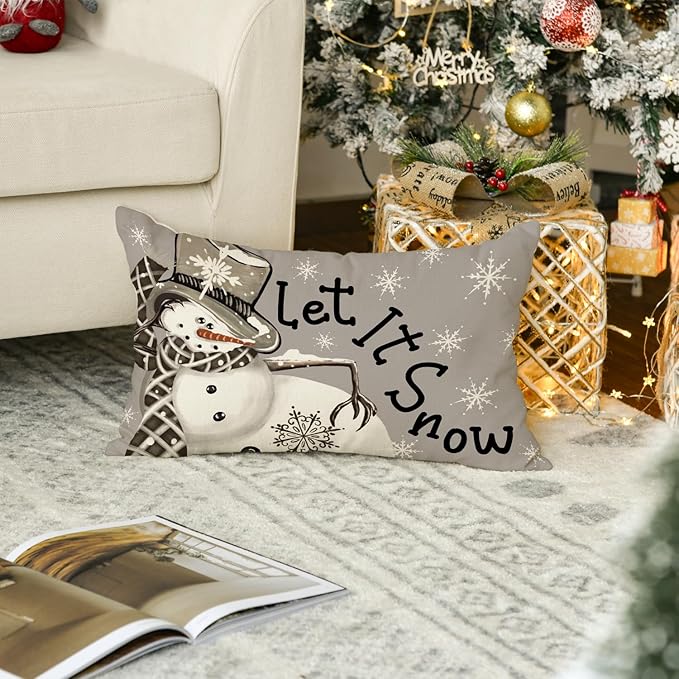 AVOIN colorlife Christmas Winter Polka Dot Snowman I Smell Snow Throw Pillow Cover, 12 x 20 Inch Winter Holiday Cushion Case Decoration for Sofa Couch