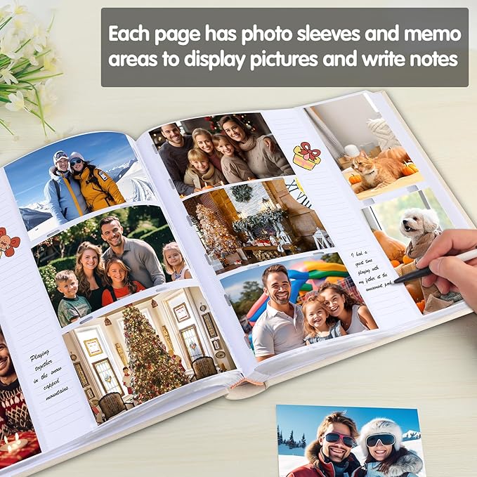 Photo Album 4x6 600 Photos with Writing Space,4 x 6 Photo Book Linen Cover with Front Window, 4x6 Picture Album 600 Photos Photo Album Book for Wedding Kids Travel Family Baby Pictures (Beige)