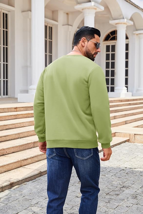 Boladeci Men's Full Sherpa Lined Crewneck Sweatshirts Heavy-weight Fleece Pullover Thick Thermal Long Sleeve Cotton