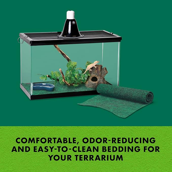 Zilla Reptile Carpet Terrarium Floor Liner, Green, 10G, 17.25 x 35.25 | Substrate for reptile tank, enzyme-treated odor control, rinse-clean absorbent floor liners