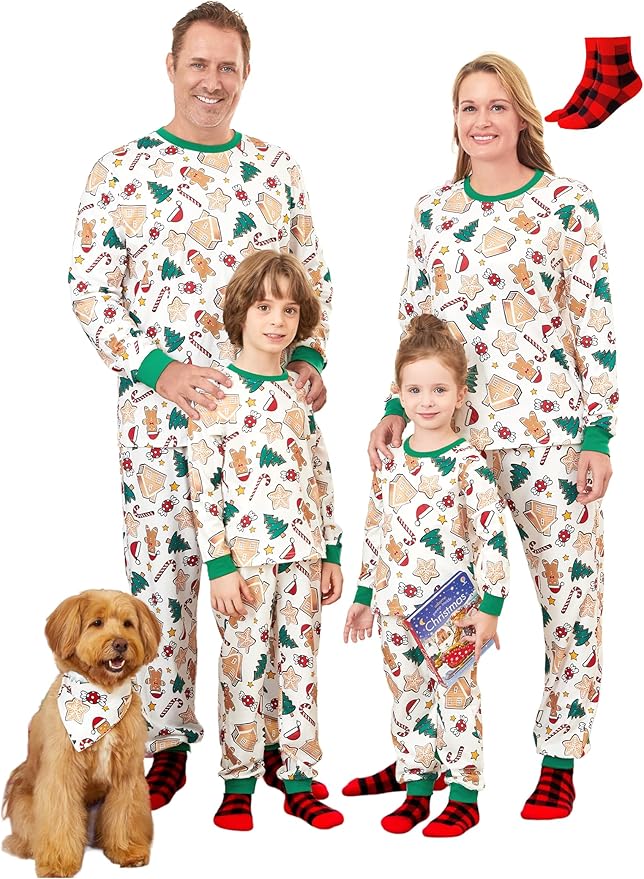 PATPAT Christmas Family Matching Pajama Sets Includes Christmas Socks - Perfect for Family Photos & Holiday Celebrations