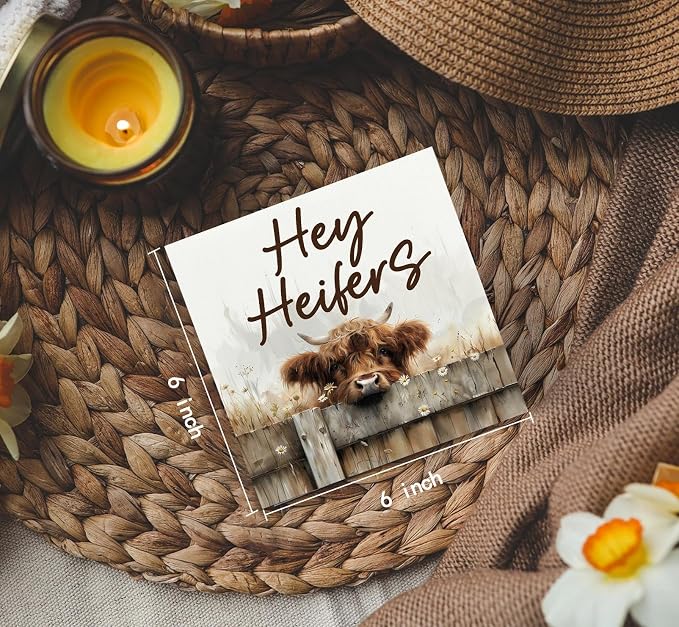 Highland Cow Sign - Farmhouse Western Animal Office Kitchen Bedroom Decor,Rustic Farm Hey Heifers Home Decor Signs,highland Cow Gifts For Women,6x6 Inch