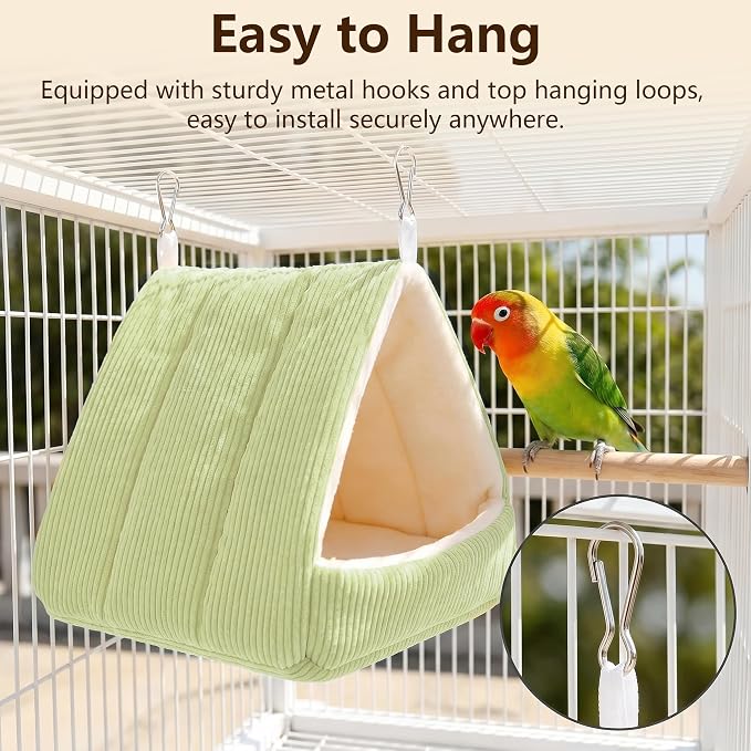 Small Winter Warm Plush Bird Nest Bed for Cage (Medium Green) | Soft Hanging Bird Hammock Hideaway Hut for Budgies,Cockatiels,Parakeets,Small Medium Birds and Guinea Pig,Washable Bird Bed