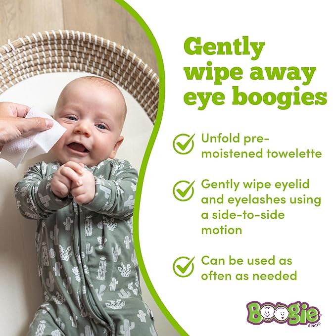 Boogie Eyelid Cleansing Wipes for Baby, Kids & Adults, Made with Isotonic Saline, Individually Wrapped, 25 Ct