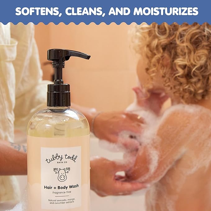 TUBBY TODD Hair + Body Wash - Baby Shampoo and Body Wash - Gentle, Natural Baby Was for Newborns, Babies, and Toddlers - Non-Toxic and Hypoallergenic - Lavender Rosemary, 2 Pack, 8.5oz & 25oz