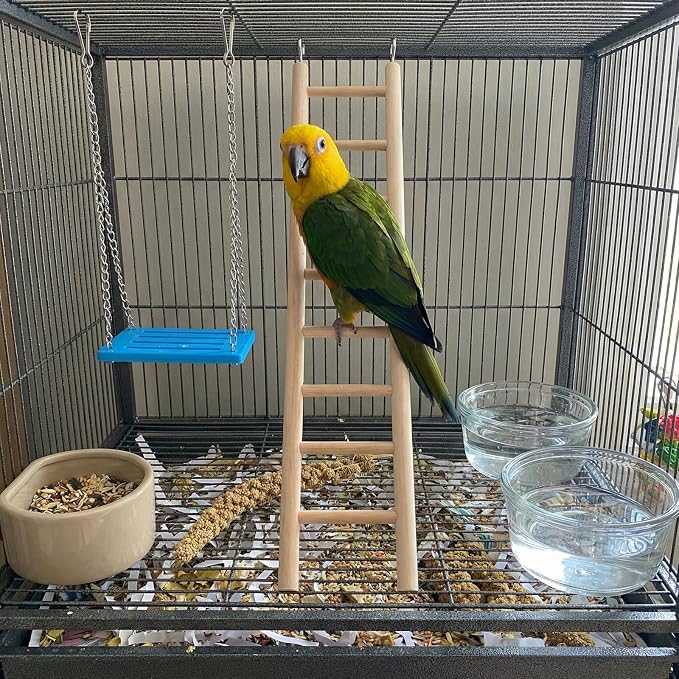 2 Pack Bird Ladder, Wooden Bird Cage Ladder Birds Cage Accessories for Parakeets, Parrots, Cockatoo & Lovebirds (6 Step & 8 Step)