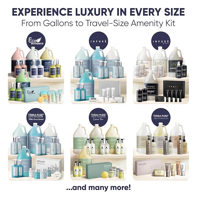 Terra Pure White Tea & Coconut Amenity Kit | Hotel Bulk Toiletries | 1 oz Shampoo, Conditioner, Lotion, Body Wash, Cleansing Bar for Guest Hospitality Vacation Rentals| 15 Sets/Case