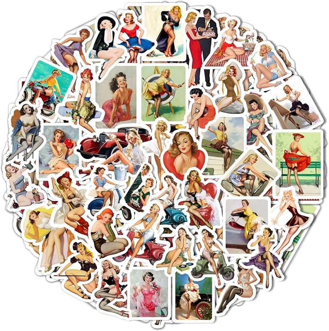 Pin Up Girl Stickers for Water Bottle and Laptop - Pin Up Girl Party Supplies & Decorations, Waterproof Vinyl Decals, Retro and Vintage Stickers, Gifts for Women & Men
